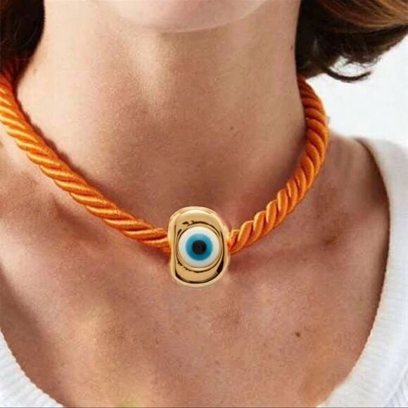 bohemian orange evil eye necklace A486 - Picture 1 of 3